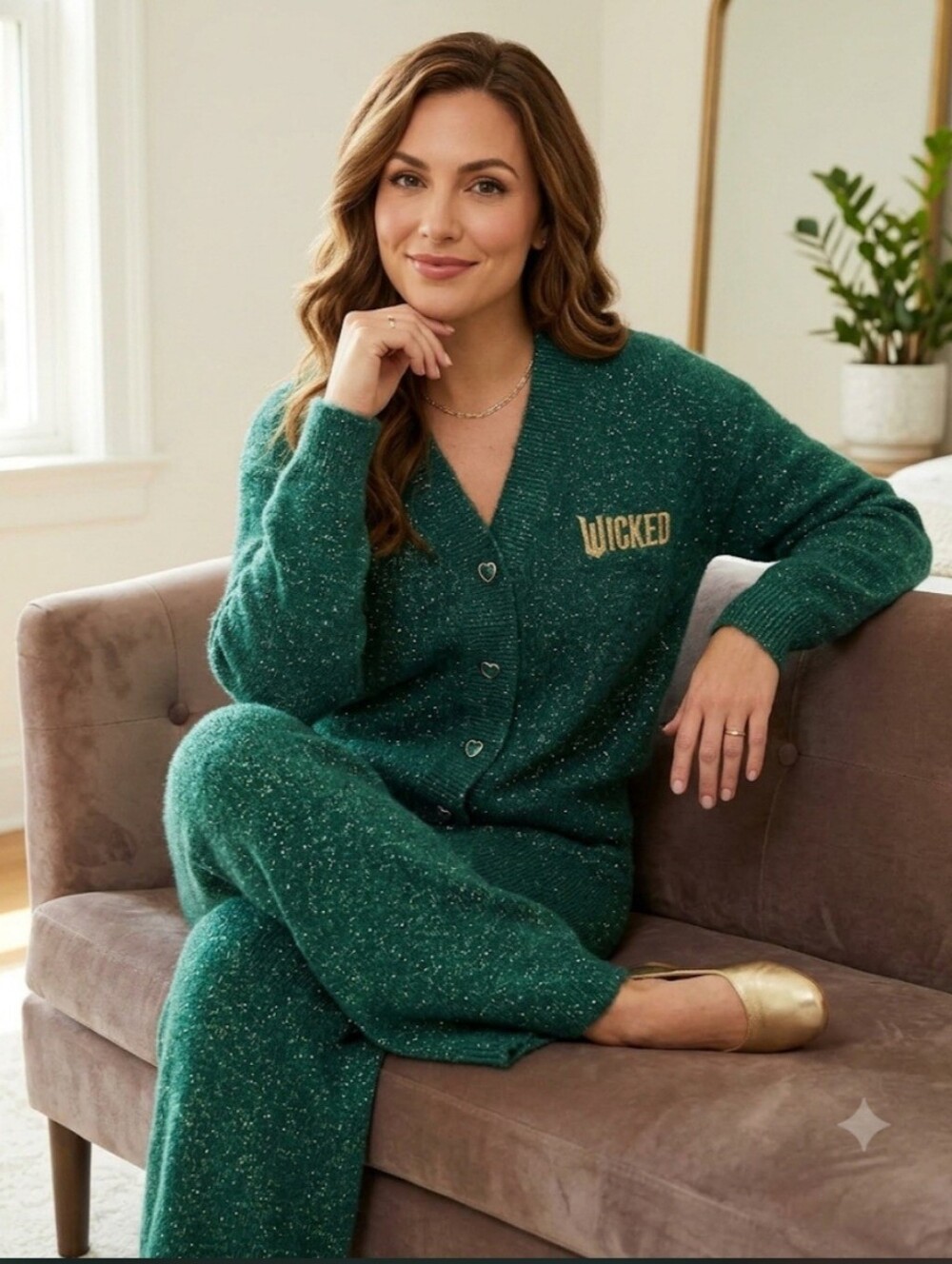 Wicked x Katie Kime Elphaba Green Metallic Knit Cardigan Lounge Set
